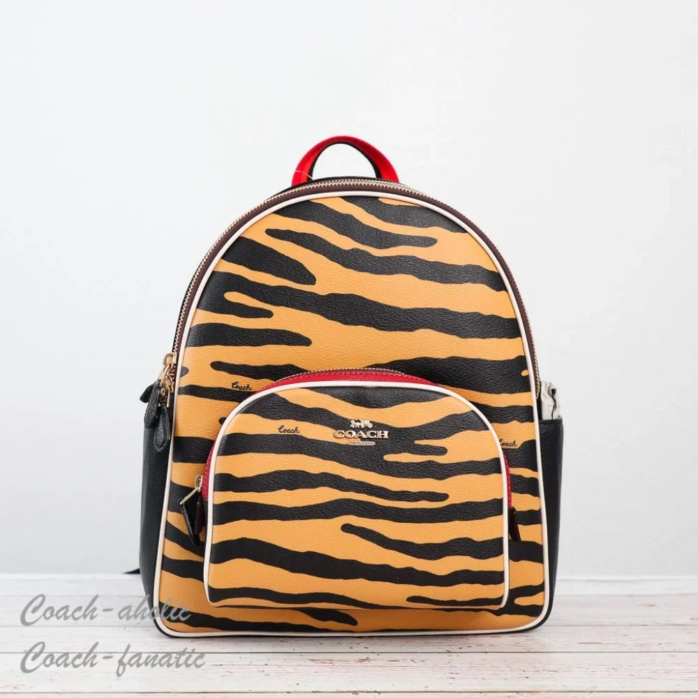 NWT Coach C6987 Court Backpack With Tiger Print in Honey/Black Multi